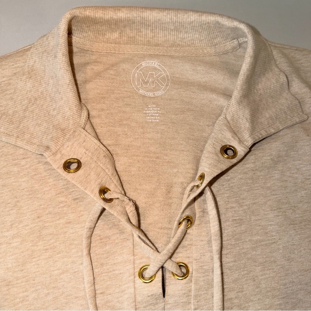 Michael Kors Lace Up Sweatshirt Beige Pullover - 
Size L - Picture 5 of 6